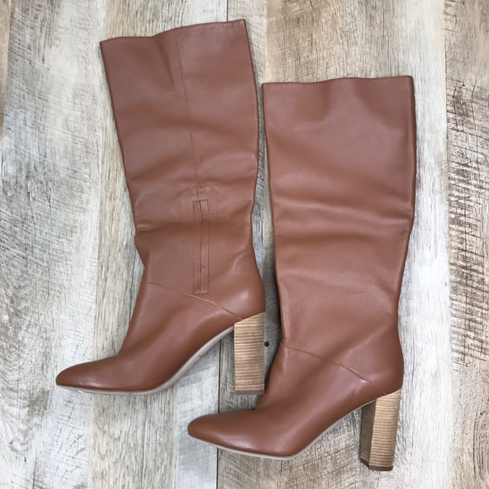 Cole Haan Glenda Stacked Heel Leather Knee Boots